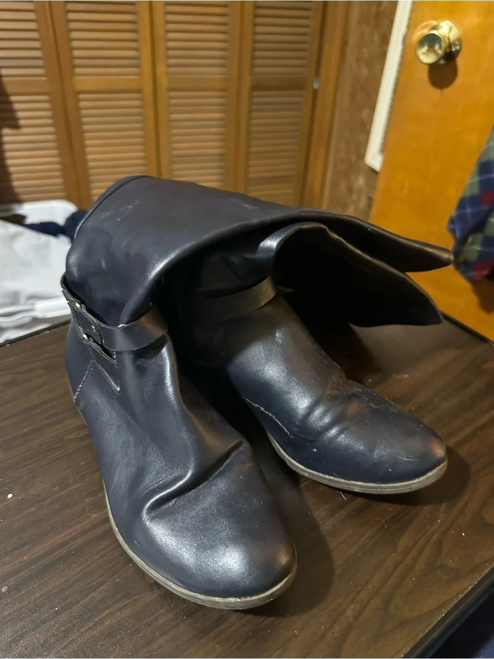 Fold-Over Ankle Boots in Dark Navy
